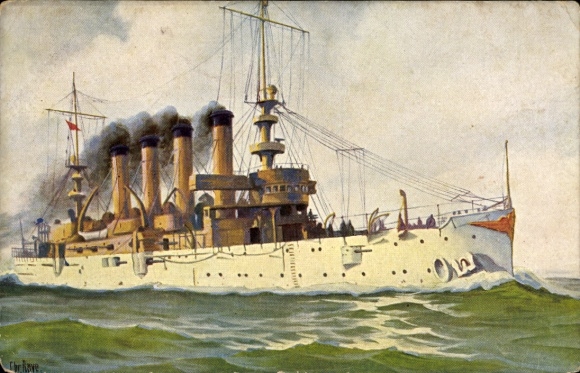 Künstler Ak Rave, Chr., Marinegalerie Nr 77, US Amerikanischer Panzerkreuzer Charleston, 1904