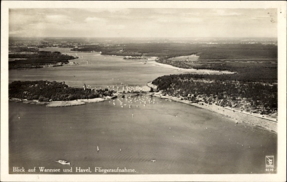 Ak Berlin Zehlendorf Wannsee, Havel, Fliegeraufnahme