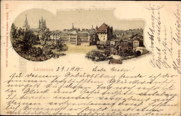 Ak Lausanne Kanton Waadt, Vorderansicht von  Fluss, Gebäude, Berge, nformat
