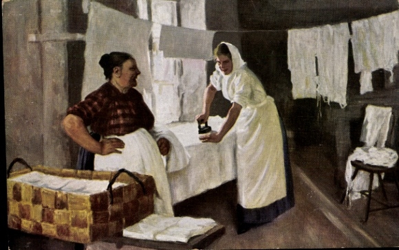 Künstler Ak Edelfelt, Wäscherinnen, Bügeleisen