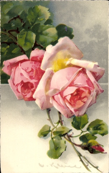 Künstler Ak Catharina Klein, Rosa Rosen, Glückwunsch