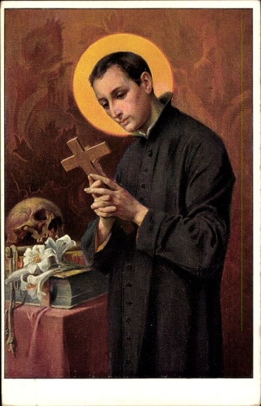 Ak St. Aloysius, Heiliger mit Kreuz, Schädel