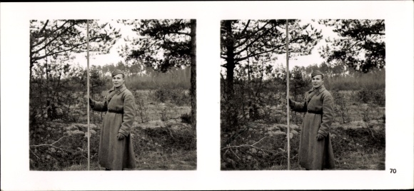 Stereo Raumbild Foto "Die Soldaten des Führers im Felde", Nr. 70,Russischer Soldat,Demarkationslinie