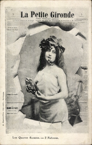 Zeitungs Ak die vier Jahreszeiten, Junge Frau als Herbst, Zeitung La Petite Gironde