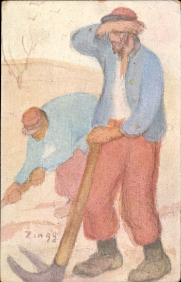 Künstler Ak Zingg, Französische Soldaten als Kriegsgefangene bei der Arbeit