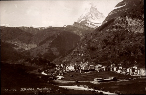 Ak Zermatt Kanton Wallis Schweiz,  Matterhorn, Berglandschaft, Schwarz-Weiß