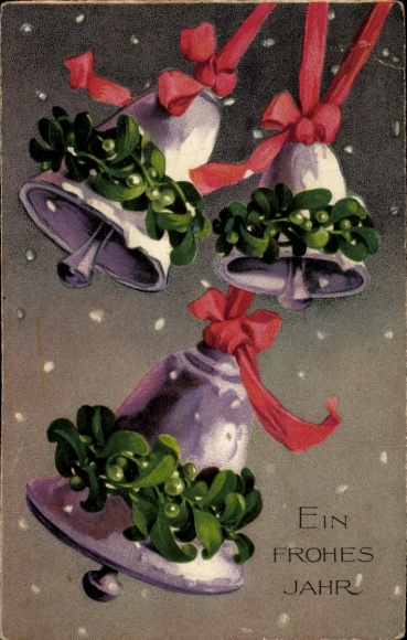 Litho Glückwunsch Neujahr, Glocken