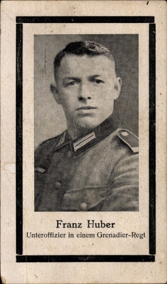 Sterbebild Franz Huber, Unteroffizier Grenadier-Regt., EK 2, Ostmed., ISA, Verw.Abz., gefallen 1944