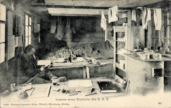 Ak Schweiz, Inneres einer Clubhütte des SAC