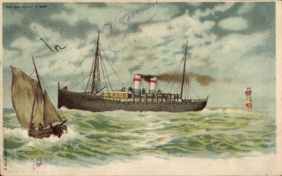 Halt gegen das Licht Ak Segelboot, Dampfer, Dampfschiff