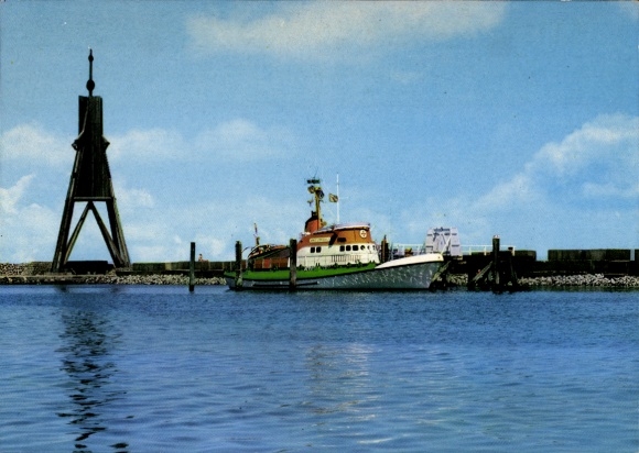 Ak Nordseebad Cuxhaven, Kugelbake mit Seenot-Rettungskreuzer