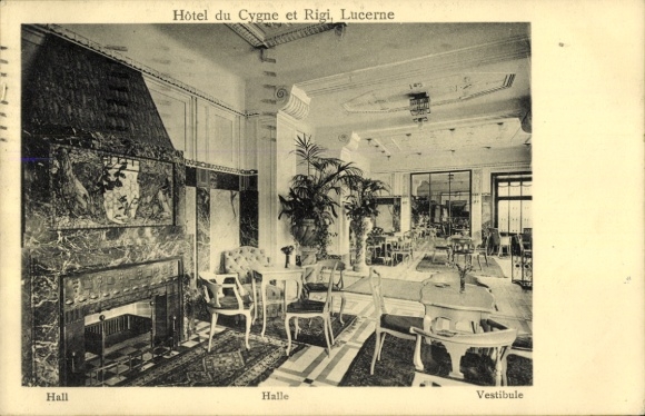 Ak Lucerne Luzern Stadt Schweiz, Hotel du Cygne et Rigi,  Hall, Halle, Vestibule