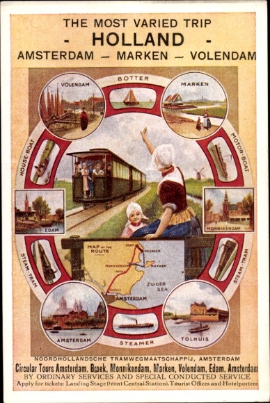 Ak Niederländische Bahn, Amsterdam, Holländische Eisenbahn, Tracht, Dampfer