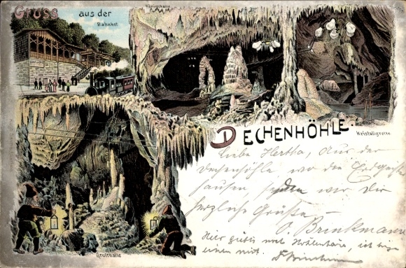 Litho Grüne Iserlohn Märkischer Kreis, Dechenhöhle, Kristallgrotte, Bahnhof, Grufthalle, Königshalle