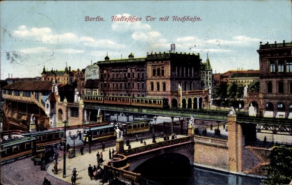 Ak Berlin Kreuzberg, Hallesches Tor, Hochbahn, Straßenbahnen