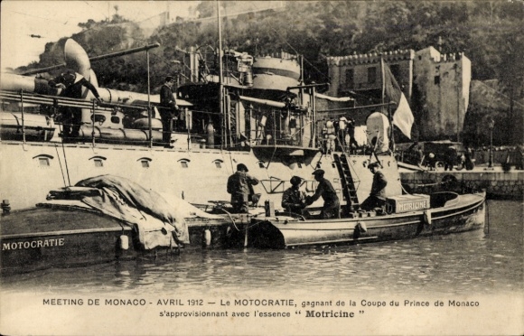 Ak Monaco, Motocratie, Boot im Hafen,  April 1912, Benzinversorgung