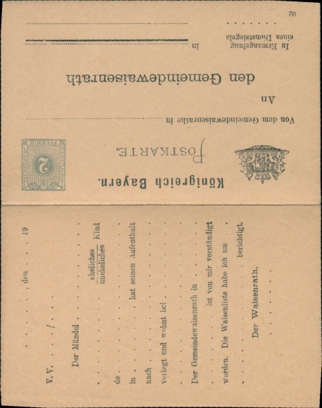 Ganzsachen Ak Königreich Bayern, Gemeindewaisenrat