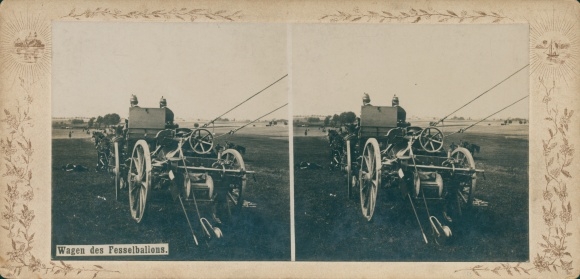Stereo Kabinettfoto Wagen des Fesselballons, deutsche Soldaten im Kaiserreich