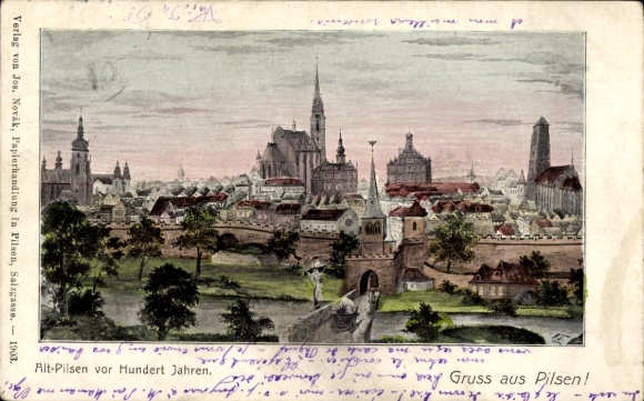 Ak Plzeň Pilsen Stadt, Gesamtansicht