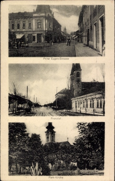 Ak Zemun Semlin Beograd Belgrad Serbien, Prinz Eugen-Straße, Franztal, Park-Kirche