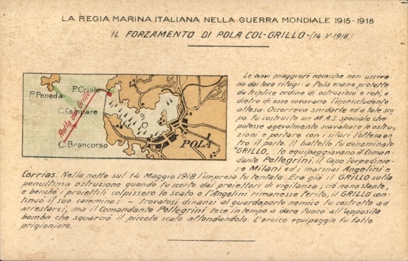 Landkarten Ak Pola Pula Kroatien, Königl. Italienische Marine, Weltkrieg 1915-1918, Einnahme, Grillo