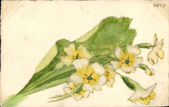 Handgemalt Ak Gelbe Primeln, Blumen