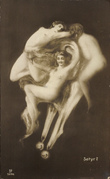 Ak Satyr, Erotisches Bild, Nackte Menschen