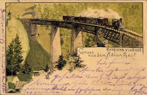 Künstler Litho Breitnau im Schwarzwald, Höllental, Ravenna Viadukt