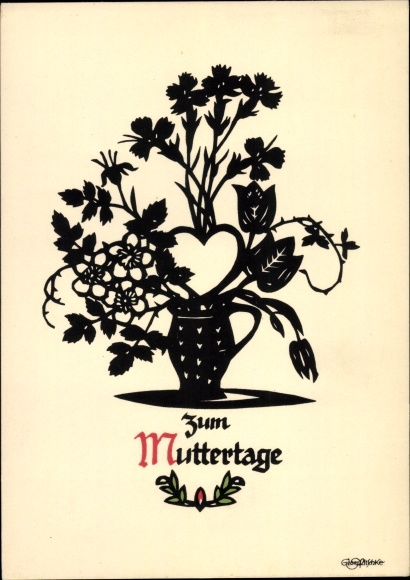 Scherenschnitt Ak Plischke, Georg, Glückwunsch Muttertag, Blumen, Blumenvase