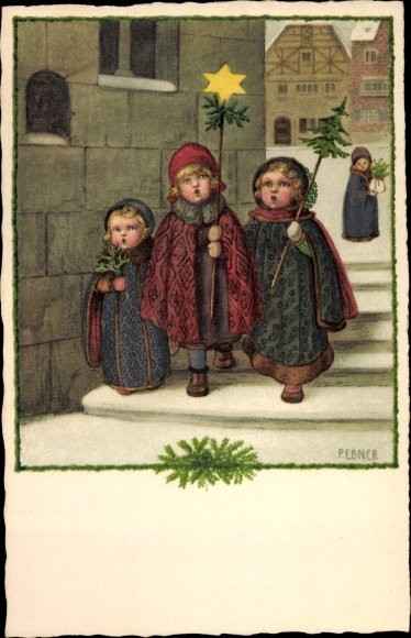 Künstler Ak Ebner, Pauli, Sternsinger, Tannenbaum, Kinder