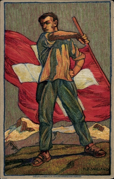 Ganzsachen Künstler Ak Wieland, H. B., Schweizer Bundesfeier 1912, Rotes Kreuz