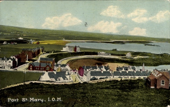 Ak Port St. Mary Isle of Man, Landschaft von  I.O.M., Küstenansicht, Häuser, Himmel