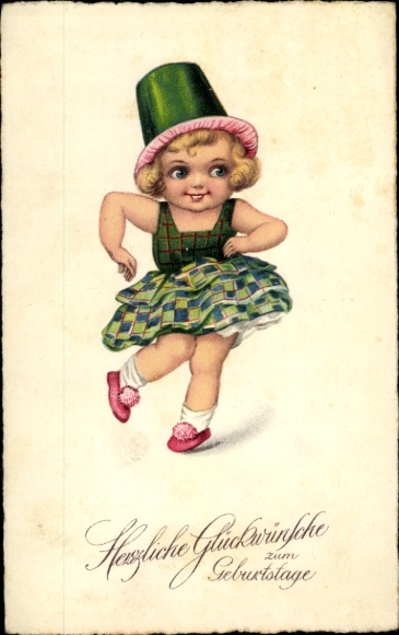 Litho Glückwunsch Geburtstag, Tanzendes Mädchen