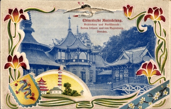 Passepartout Wappen Ak Dresden, Deutsche Bau-Ausstellung, Chinesische Ansiedlung