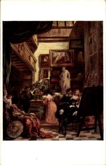 Künstler Ak Besuch am Malers Werkstatt