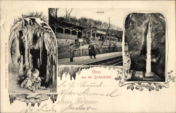 Ak Grüne Iserlohn im Märkischen Kreis, Dechenhöhle, Zwerge, Alhambra Säulenhalle, Bahnhof, Palmgrott