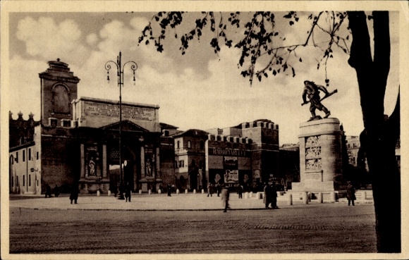 Ak Roma Rom Lazio, Porta Pia, Monumento al Bersagliere, Menschen, Bäume, Wolken