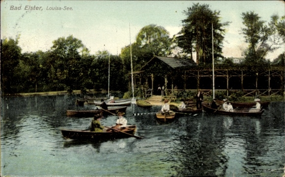Ak Bad Elster im Vogtland,  Louisa-See, Boote auf dem Wasser, Menschen am Ufer