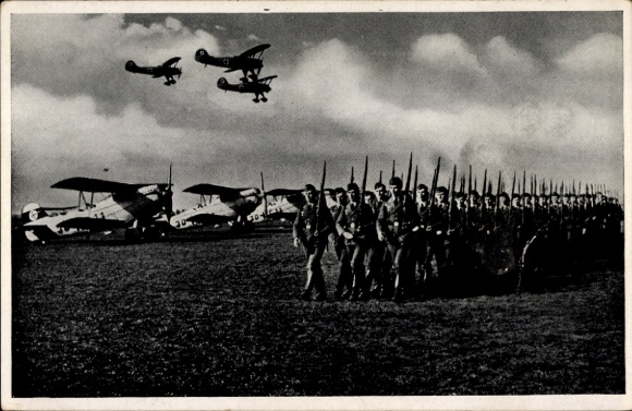 Ak Deutsche Luftwaffe, Flugzeug Heinkel He 45, Wehrmacht beim ...