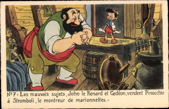 Künstler Ak Walt Disney, Pinocchio, Puppenspieler Stromboli