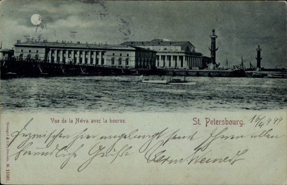 CPA Saint-Pétersbourg, Russie, Vue de la Néva avec la bourse