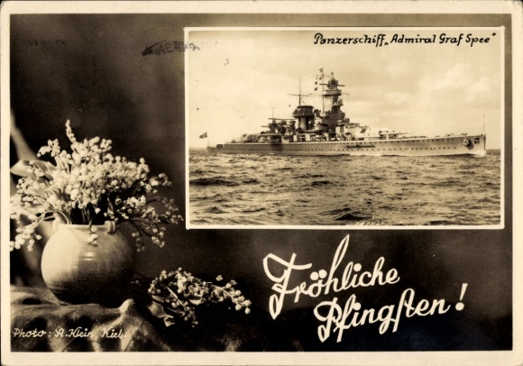 Passepartout Ak Deutsches Kriegsschiff Admiral Graf Spee, Panzerschiff, Kriegsmarine, Pfingsten