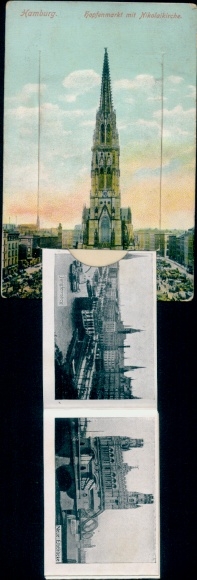 Leporello Ak Hamburg, Hopfenmarkt, Nikolaikirche