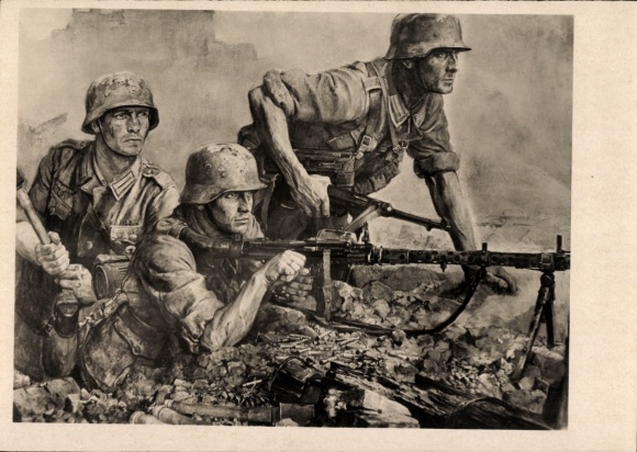 Künstler Ak Sauter, Wilhelm, Deutsche Wehrmacht, Leichtes MG, Kampftrupp, II. WK, HDK 499