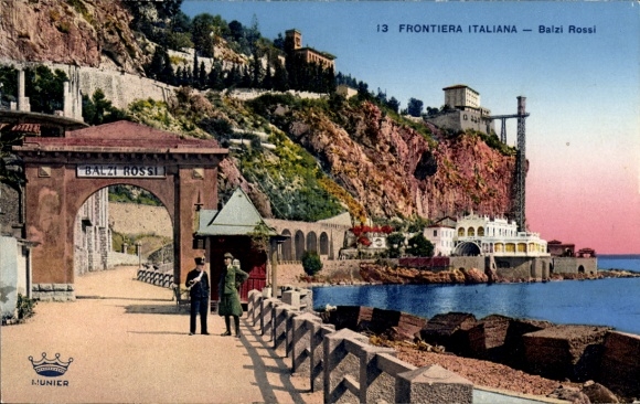 Ak Grimaldi di Ventimiglia Liguria, Balzi Rossi, Französisch-italienische Grenze