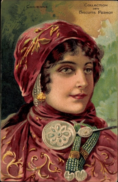 Künstler Ak Tamagno, Reklame, Collection des Biscuits Pernot, Chilienne, chilenische Tracht