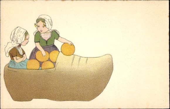 Ak Niederlande, Holzschuh, Kinder in Tracht, Käse