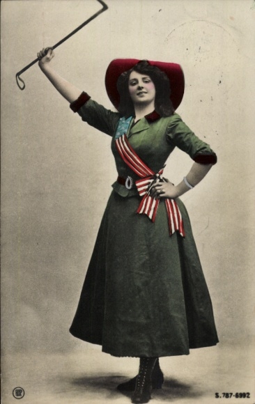 Ak Porträt einer jungen Frau, Amerikanische Fahne, Hut