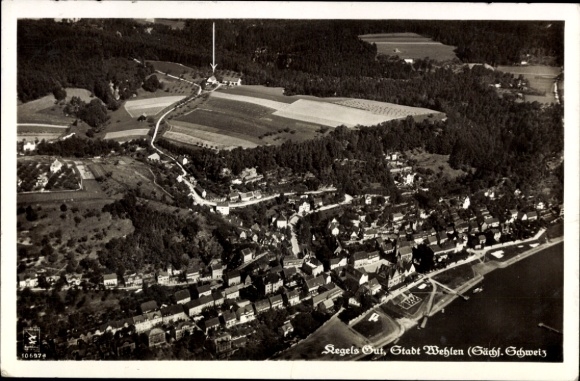 Ak Stadt Wehlen an der Elbe Sächsische Schweiz, Luftaufnahme