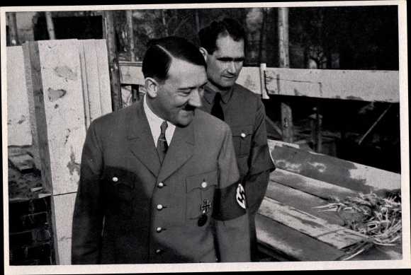 Sammelbild Adolf Hitler und Rudolf Heß besichtigen Bau des Führerhauses